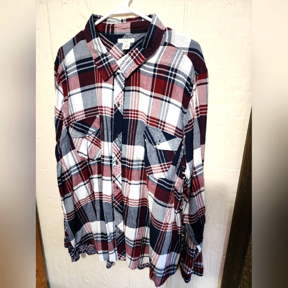 Westbound Burgundy/Blue/White Blouse Women's 3X